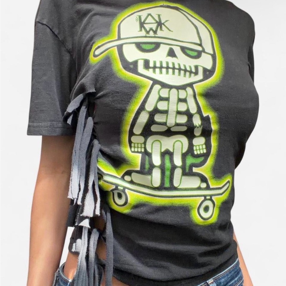 Black Neon Skeleton Skateboard Graphic Tee by